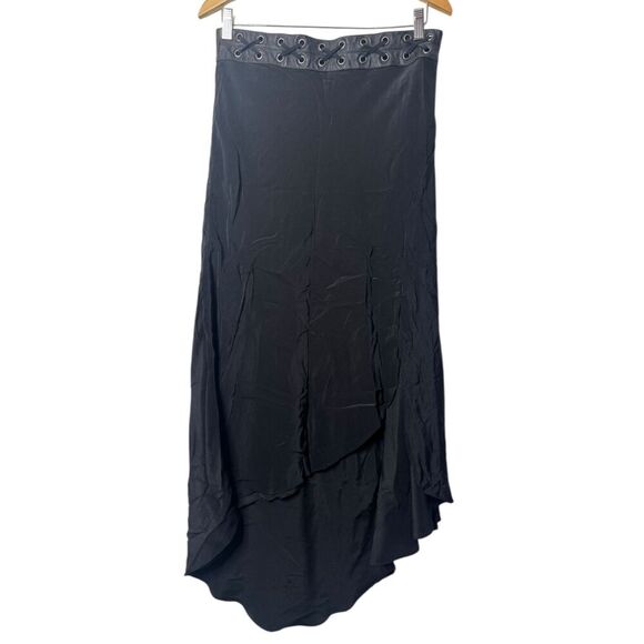 Haute Hippie Black Asymmetrical Maxi Skirt with Eyelet Lace-Up Waistband - Picture 1 of 3